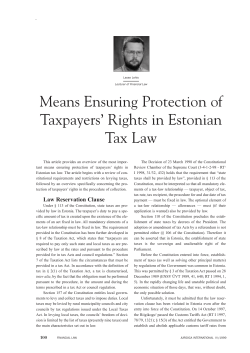 Means Ensuring Protection of Taxpayers` Rights in Estonian Tax Law