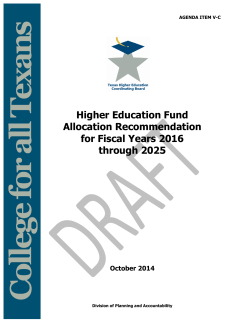 Higher Education Fund Allocation Recommendation for Fiscal Years