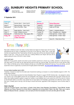September 3rd Newsletter - Sunbury Heights Primary School