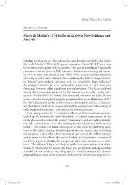 Marie de Medici`s 1605 ballet de la reine: New Evidence and Analysis