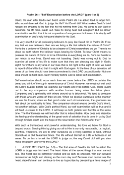 Psalm 26 -- "Self Examination before the LORD!" (part 1 or 2) David