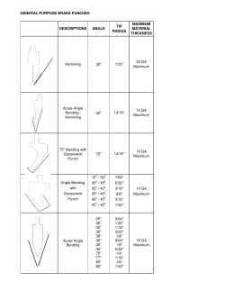 GENERAL PURPOSE BRAKE PUNCHES DESCRIPTIONS ANGLE