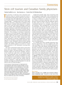 Commentary Stem cell tourism and Canadian family physicians