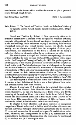 Gospels and Tradition: Studies on Redaction Criticism of the