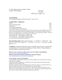 E 316K: Masterworks of Literature: World Instructor: Brian Doherty