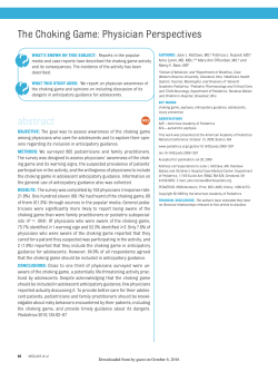 The Choking Game: Physician Perspectives abstract