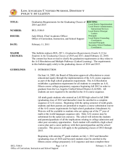 Graduation Requirements for the Graduating Classes of 2014 and