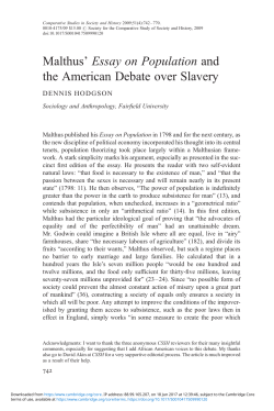 Malthus` Essay on Population and the American Debate over Slavery