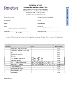 EXTERNAL - WATER Research Sample Information Form WATER