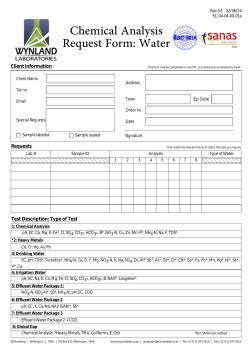 Chemical Analysis Request Form: Water