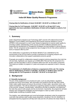 India-UK Water Quality Research Programme 1. Summary 2