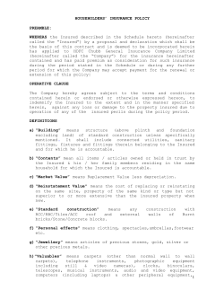 1 HOUSEHOLDERS` INSURANCE POLICY PREAMBLE