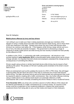 Dear Mr Gallagher, Mobile phone offences by lorry and bus