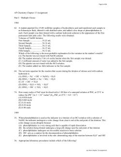 AP Chemistry Chapter 15 Assignment Part I &ndash; Multiple Choice 1984