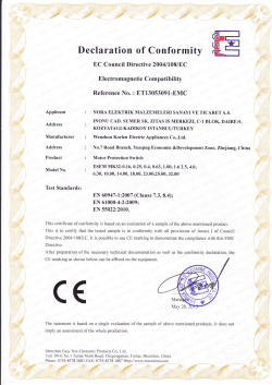 Declaration of Conformity ffi - nora elektrik malzemeleri sanayi ve