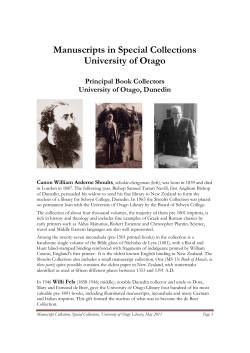 Ma nuscr U ripts in Univer n Spec rsity o cial C of Otag Collect go tions