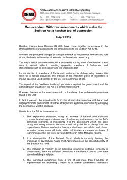 Memorandum: Withdraw amendments which make the Sedition Act