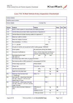 Loco 710: Hi-Rail Vehicle Entry Inspection Checksheet