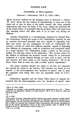 Patent Law: Patentability of Micro-Organisms: Diamond v. Chakrabarty