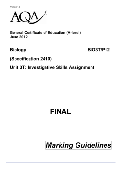 A-level Biology Mark scheme Unit 03T - (P12) ISA June 2012