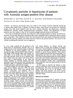 Cytoplasmic particles in hepatocytes of patients with Australia