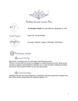 1 &ldquo;In Flanders Fields&rdquo; by John McCrae, December 8, 1915 Upper ES
