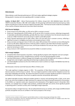 Press Release - Hikma Pharmaceuticals