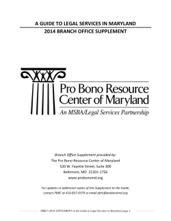 A GUIDE TO LEGAL SERVICES IN MARYLAND 2014 BRANCH