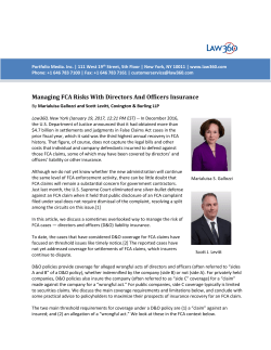 Managing FCA Risks With Directors And Officers Insurance