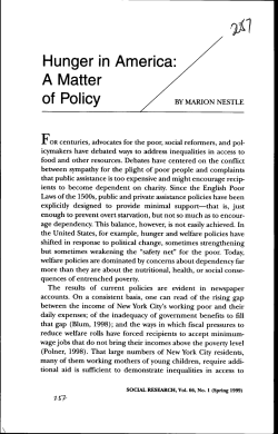 Hunger in America: A Matter of Policy