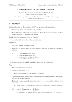 Quantification in the Event Domain 1 Review