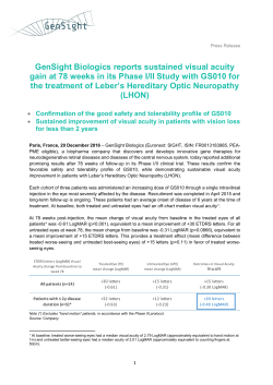 GenSight Biologics reports sustained visual acuity gain at 78 weeks