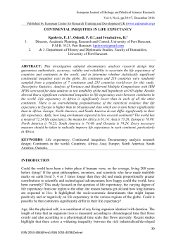 CONTINENTAL INEQUITIES IN LIFE EXPECTANCY Kpolovie, P. J.1