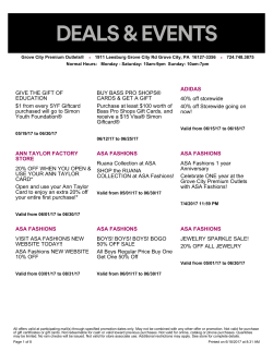 Current Offers from Grove City Premium Outlets&reg; as of 5/27/2017
