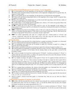 2.2 One-Dimensional Displacement and Velocity: Vector Quantities