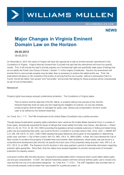 Major Changes in Virginia Eminent Domain Law on the Horizon