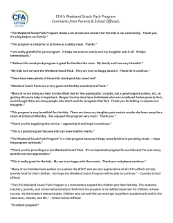 CFA`s Weekend Snack Pack Program Comments from Parents