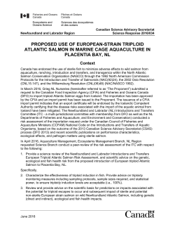 Proposed Use of European-Strain Triploid Atlantic Salmon in Marine