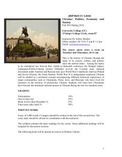 JHP304Y1Y L0101 Ukraine: Politics, Economy and Society