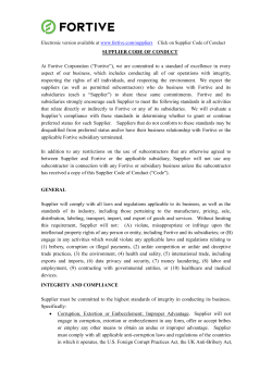 SUPPLIER CODE OF CONDUCT At Fortive Corporation (&ldquo;Fortive