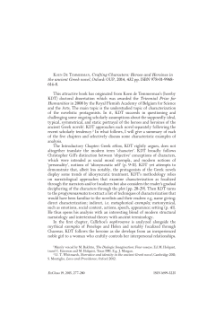 KOEN DE TEMMERMAN, Crafting Characters: Heroes and Heroines