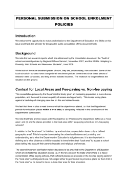 PERSONAL SUBMISSION ON SCHOOL ENROLMENT POLICIES