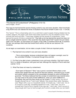 "The Secret Of Contentment" (Philippians 4:10-13)