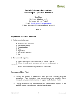 Particle-Substrate Interactions: Microscopic Aspects of Adhesion Part 1