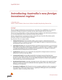 Introducing Australia`s new foreign investment regime &ndash; 11