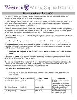 Choosing Articles: The or A(n)*