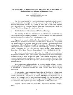 Prof. David G. Henry on Markman Hearings