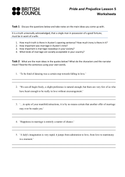 Pride and Prejudice Lesson 5 Worksheets