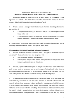 1 8 OCT 2015 Summary of Prosecution`s Submissions for