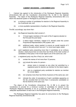 Cabinet Decisions taken on 2 December 2016